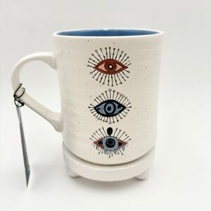 Wandering Moon Coffee Mug Hand Painted Evil Eye Good Vibes Ceramic